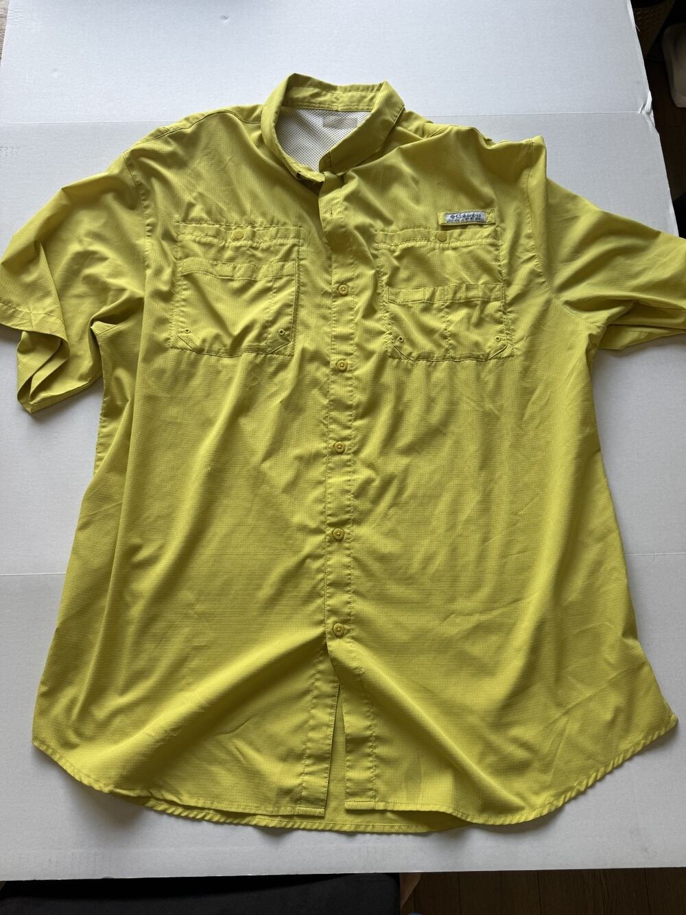 Men's Columbia Short Sleeve Button Down PFG Lime Yellow 3XL